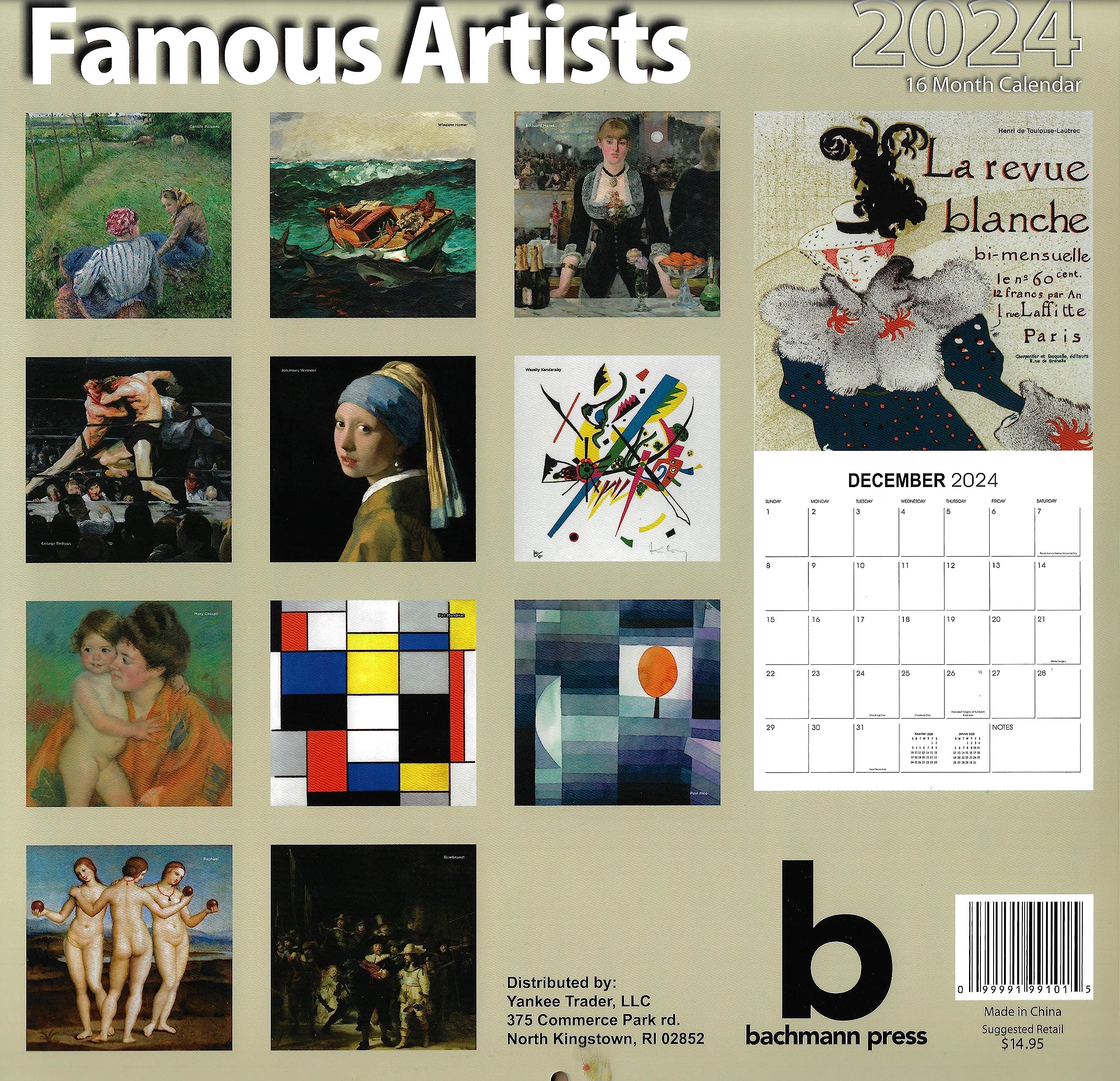 2024 Famous Artists Full Size Wall Calendar for Planning
